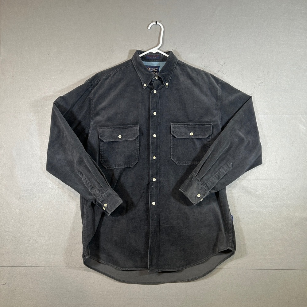 Vtg Muskoka Lakes Mens Medium Button Down Shirt Long Sleeve Grey Cotton Western